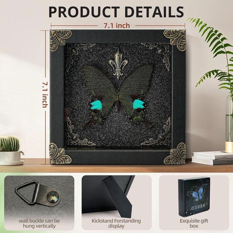 GDBEH Real Butterfly Framed Handmade - Taxidermy Butterfly Shadow Box - Real Framed Butterflies in a Box for Gothic Home Decor Aesthetic. (Parisian Swallowtail Butterfly) - Image 2